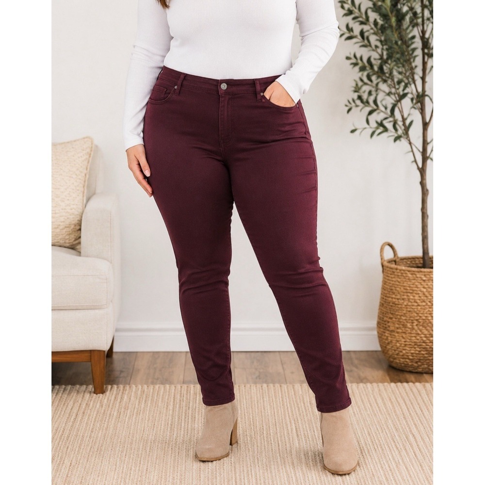 NWT Glitzy Girlz Burgundy Skinny Jeans Size 20 Plus High Rise Stretch Wine Deep‎